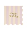 Meri Meri - Stripe Happy Birthday Large Napkins - Çizgili Happy Birthday Peçeteler (L) (x16)