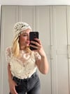 Bej Boncuk İşlemeli El Örgüsü Yazlık Bere 