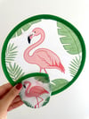 Flamingo Desenli Çantalı Katlanabilir Yelpaze