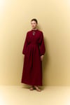BEL DETAYLI KORSE ELBİSE -BORDO