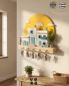 Vexa Deco Bodrum Serisi - El Yapımı Ahşap Duvar Anahtar Askısı ve Dekoratif Raf (Mavi Pencereli Ege Evi) 30 x 30 cm