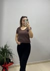 KAHVERENGİ DİLVİN BİSİKLET YAKA AJURLU İNCE TRİKO BLUZ