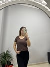 KAHVERENGİ DİLVİN BİSİKLET YAKA AJURLU İNCE TRİKO BLUZ