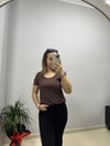 KAHVERENGİ DİLVİN BİSİKLET YAKA AJURLU İNCE TRİKO BLUZ