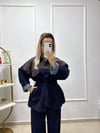 KAHVERENGİ LACİVERT BAĞLAMALI DENİM TAKIM
