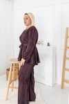 KAHVERENGİ PLİSELİ ALT ÜST TAKIM KUŞAKLI