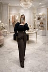 KAHVERENGİ PREMIUM SERİ GOLD DÜĞME DETAYLI PALAZZO PANTOLON