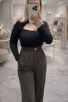 KAHVERENGİ PREMIUM SERİ GOLD DÜĞME DETAYLI PALAZZO PANTOLON