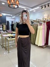 KAHVERENGİ YIRTMAÇLI MODAL ETEK