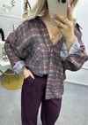 Mürdüm Kareli Standart Beden Oversize Gömlek 