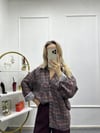 Mürdüm Kareli Standart Beden Oversize Gömlek 