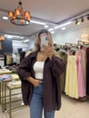 MÜRDÜM RENKLİ DÜŞÜK OMUZLU OVERSİZE GÖMLEK