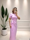 PEMBE  BEL BAĞLAMA DETAYLI MODAL ELBİSE