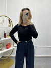 SİYAH KAYIK YAKA UZUN KOL BODY