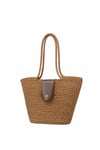 Penzi Kapaklı Handmade Hasır Tote Çanta Vizon