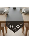1 Adet Deri Runner-40x140 cm-Çiçek Desenli Runner