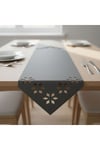 1 Adet Deri Runner-40x140 cm-Çiçek Desenli Runner