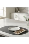2 Adet Gri Deri Amerikan Servis Tam Oval 33x44 cm