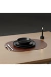 2 Adet Kalın Deri Kahverengi Tam Oval Amerikan Servis Supla 33x44 cm-Kolay Silinir Supla