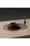 2 Adet Kalın Deri Kahverengi Tam Oval Amerikan Servis Supla 33x44 cm-Kolay Silinir Supla