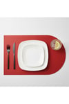 2 Adet Kırmızı Deri Yarım Oval Amerikan Servis Supla 30x44 cm-Kolay Silinebilir Supla