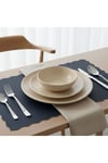 4+1 Adet Deri Runner-Deri Supla-Fırfır Desenli Runner-Amerikan Servis 40x140 cm/33x44 cm