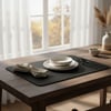 Premium Çift Yüz Kenar Dikişli Deri Amerikan Servis – Siyah 33×44 cm Dikdörtgen