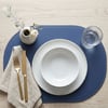 Premium Çift Yüz Kenar Dikişli Deri Amerikan Servis – Lacivert Renk 33×44 cm Tam Oval