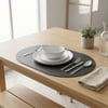 Premium Çift Yüz Kenar Dikişli Deri Amerikan Servis – Siyah-Vizon Çift Renk 33×44 cm Tam Oval