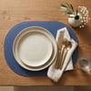 Premium Çift Yüz Kenar Dikişli Deri Amerikan Servis – Lacivert Renk 33×44 cm Tam Oval