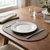 Premium Çift Yüz Kenar Dikişli Deri Amerikan Servis – Siyah-Vizon Çift Renk 33×44 cm Tam Oval
