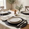 Premium Çift Yüz Kenar Dikişli Deri Amerikan Servis – Siyah Renk 33×44 cm 
