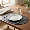 Premium Çift Yüz Kenar Dikişli Deri Amerikan Servis – Siyah-Vizon Çift Renk 33×44 cm Tam Oval