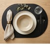 Premium Çift Yüz Kenar Dikişli Deri Amerikan Servis – Siyah-Kahverengi Çift Renk 33×44 cm Tam Oval