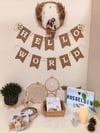 HELLO WORLD BABY SHOWER KRAFT BEYAZ YAZI