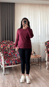 Bordo Bisiklet Yaka Bluz