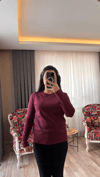 Bordo Bisiklet Yaka Bluz