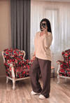 Kahve Örme İnce Kemer Pantolon