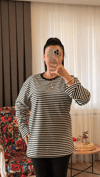 Kolları Volanlı Çizgili Basic Bluz