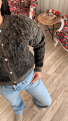 Leopar Desen Düğmeli Kazak 