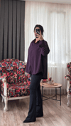 Mürdüm Yarasa Charmy Saten Gömlek