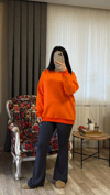 Turuncu Bisiklet Yaka Sweat