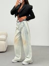 Açık Mavi Geniş Paça Vintage Efektli Denim Pantolon