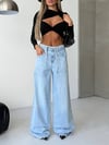 Açık Mavi Ultra Geniş Paça Bağcıklı Denim Pantolon