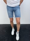 Açık Mavi Yıkamalı Paça Püskül Detay Slim Fit Jean Şort