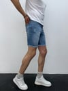 Açık Mavi Yıkamalı Paça Püskül Detay Slim Fit Jean Şort