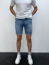 Açık Mavi Yıkamalı Paça Püskül Detay Slim Fit Jean Şort