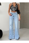Açık Mavi Yırtık Detaylı Yüksek Bel Wide Leg Jean