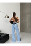 Açık Mavi Yırtık Detaylı Yüksek Bel Wide Leg Jean