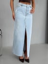 Açık Mavi Yırtmaç Detaylı Maxi Denim Etek